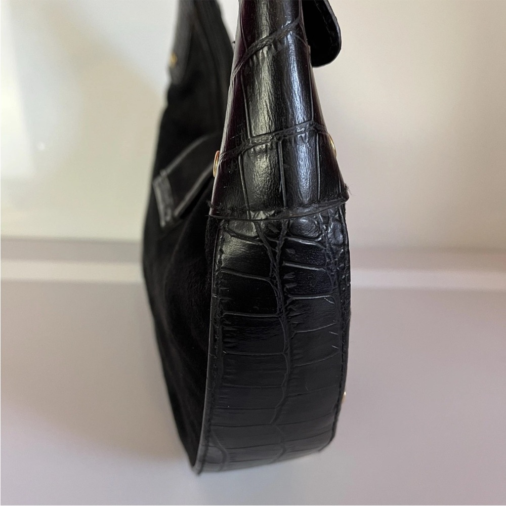 Fetish By Eve Black Suede Frame Handbag Top Zip Short Handle Gold Hardware Rare - Picture 6 of 12
